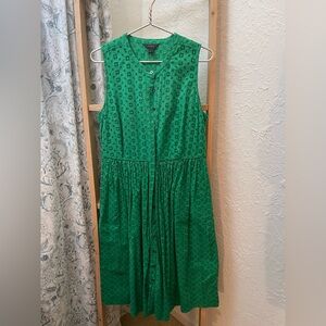 J Crew Eyelet Shirtdress 12 Warm Clover Button Up Front Sleeveless Midi G6013